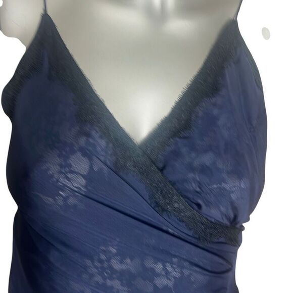 Meghan Silk Lace-Trim Dark Blue  Gown Dress 4 (024) - Picture 3 of 15